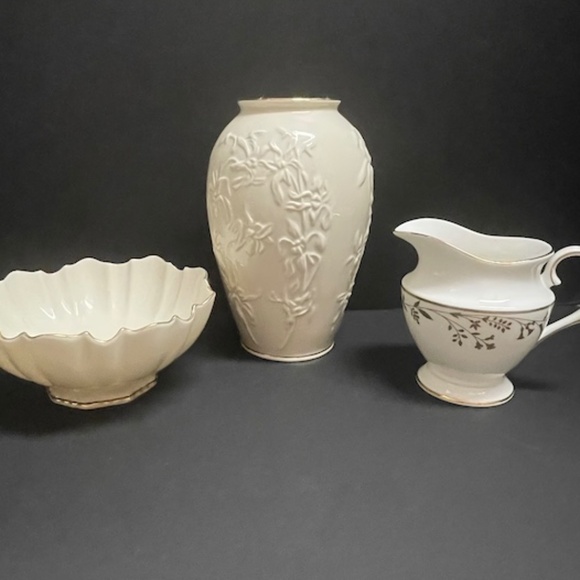 Lenox Cream & Gold Trim Pitcher Vase & Bowl - Picture 1 of 8